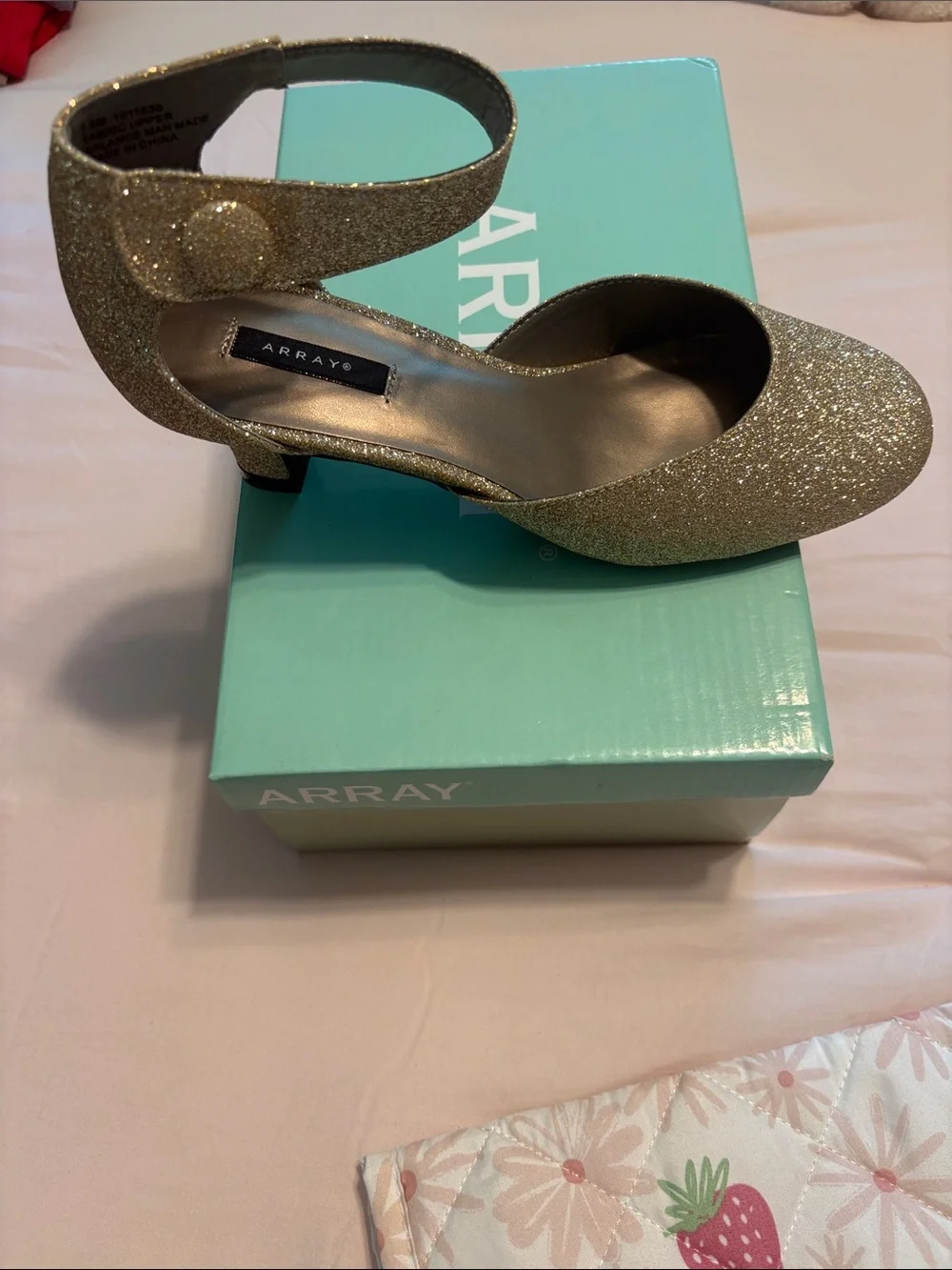 Glitter Ankle-Strap Dress Pump - Gold
